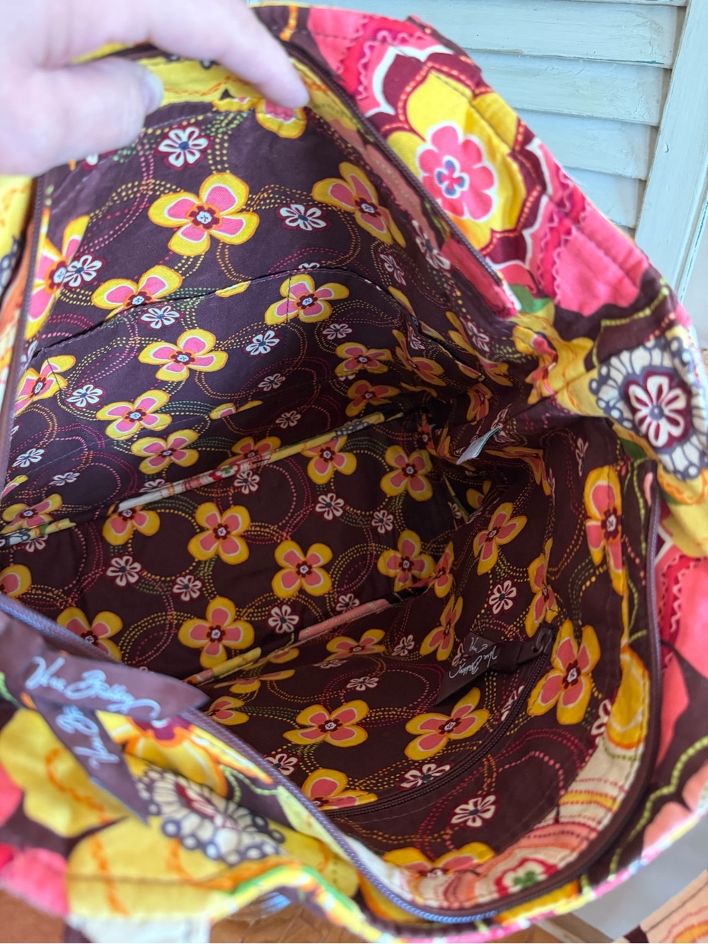 Vera Bradley BEAUTIFUL Quilted Floral Tote in Brown, Yellow & Pink - Picture 6 of 8